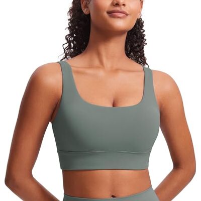 CRZ YOGA Mulher Butterluxe sutiã desportivo U traseiro baixo impacto treino ioga Crop Top com almofadas incorporadas, Sábio Cinzento CRZ YOGA Mulher Butterluxe sutiã desportivo U traseiro baixo impacto treino ioga Crop Top com almofadas incorporadas, Sábio Cinzento