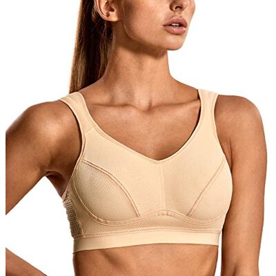 SYROKAN Sutiã desportivo de alto impacto, conforto sem enchimento sem aros para mulher, Bege, 95 C SYROKAN Sutiã desportivo de alto impacto, conforto sem enchimento sem aros para mulher, Bege, 95 C