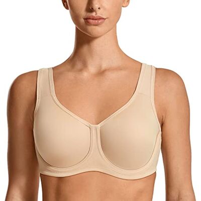 SYROKAN Sutiã Desportivo Mulher com Aros Alto Impacto Tamanhos Grandes com Tirantes Ajustáveis, Bege SYROKAN Sutiã Desportivo Mulher com Aros Alto Impacto Tamanhos Grandes com Tirantes Ajustáveis, Bege