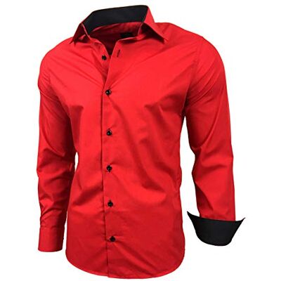 Baxboy — Camisa de manga longa masculina, de corte ajustado, fácil de passar, para trajes, trabalho, casamentos, lazer, R-44 Baxboy — Camisa de manga longa masculina, de corte ajustado, fácil de passar, para trajes, trabalho, casamentos, lazer, R-44