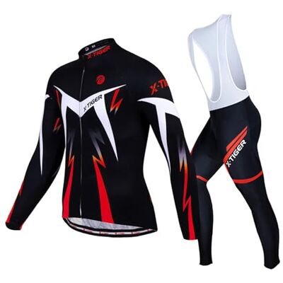 X-TIGER Roupa de Ciclismo de Inverno para Homem com Calças Acolchoadas de Gel 5D e Culotte com Suspensórios + Conjunto de Camiseta de Ciclismo X-TIGER Roupa de Ciclismo de Inverno para Homem com Calças Acolchoadas de Gel 5D e Culotte com Suspensórios + Conjunto de Camiseta de Ciclismo