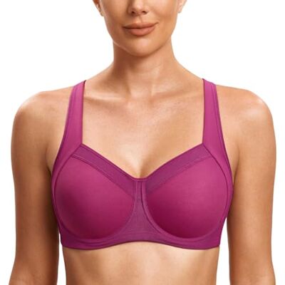 SYROKAN Sutiã desportivo mulher alto impacto com aros e costas cruzadas sem forro, Roxo e amarelo: SYROKAN Sutiã desportivo mulher alto impacto com aros e costas cruzadas sem forro, Roxo e amarelo: