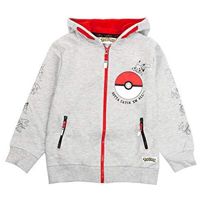 Pokémon Camisola com capuz para crianças Pokeball Gotta Catch Em All Zip Up Camisola Pikachu Cinza Camisola para crianças Manga comprida, capuz e bolsos Pokémon Camisola com capuz para crianças Pokeball Gotta Catch Em All Zip Up Camisola Pikachu Cinza Camisola para crianças Manga comprida, capuz e bolsos
