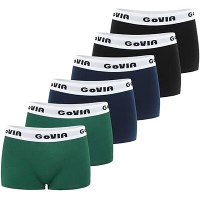 GoVIA Cuecas de mulher, de algodão, boxer para mulher, braguitas, cinto esportivo, roupa interior, cintura média, pack de 6 GoVIA Cuecas de mulher, de algodão, boxer para mulher, braguitas, cinto esportivo, roupa interior, cintura média, pack de 6