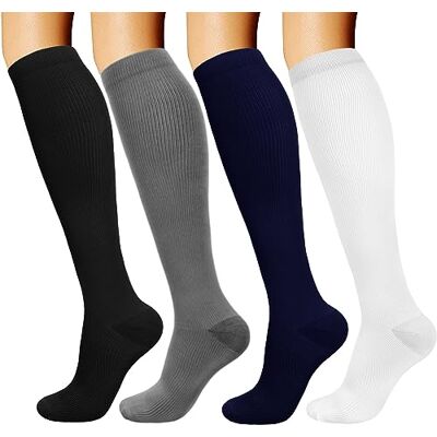DRESHOW 4 pares meias de compressão para mulheres e homens círculo melhor suporte para atletismo, corrida, ciclismo, viajar, S-M DRESHOW 4 pares meias de compressão para mulheres e homens círculo melhor suporte para atletismo, corrida, ciclismo, viajar, S-M