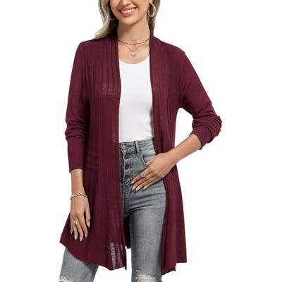 iClosam Cardigan comprido e fino para mulher, xaile aberto, casaco leve de manga comprida para primavera e outono Estilo casual tipo kimono, chaqueta ligera para verano, combina con camisolas y pareos, como capa ligera, para paseos diarios iClosam Cardigan comprido e fino para mulher, xaile aberto, casaco leve de manga comprida para primavera e outono Estilo casual tipo kimono, chaqueta ligera para verano, combina con camisolas y pareos, como capa ligera, para paseos diarios