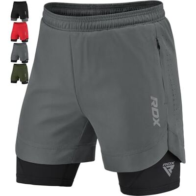RDX Calções para corrida para homem, calções desportivos compressão respirável com 2 fechos de correr e 2 bolsos para telemóvel, de secagem rápida, ginástica e verão calções para treino, corrida RDX Calções para corrida para homem, calções desportivos compressão respirável com 2 fechos de correr e 2 bolsos para telemóvel, de secagem rápida, ginástica e verão calções para treino, corrida