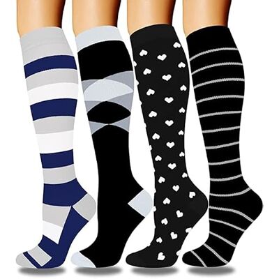 DRESHOW 4 Pares Meias de Compressão para Mulheres e Homens com Melhor Suporte Circulatório para Atletismo, Corrida, Ciclismo, Viajar, S-M DRESHOW 4 Pares Meias de Compressão para Mulheres e Homens com Melhor Suporte Circulatório para Atletismo, Corrida, Ciclismo, Viajar, S-M