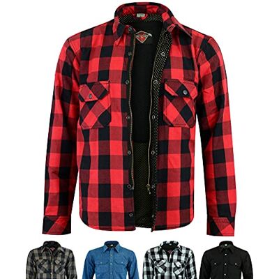 Texpeed Camisa de mota para homem com proteções Casaco de motociclista com padrão quadriculado fabricada com Aramid 280 g/m2 com armadura de proteção (EN 1621-1) Vermelho 9XL Texpeed Camisa de mota para homem com proteções Casaco de motociclista com padrão quadriculado fabricada com Aramid 280 g/m2 com armadura de proteção (EN 1621-1) Vermelho 9XL