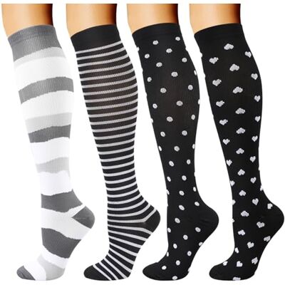 DRESHOW 4 Pares Meias de Compressão para Mulheres e Homens Circulatório Melhor Suporte para Atletismo, Corrida, Ciclismo, Viajar, S-M DRESHOW 4 Pares Meias de Compressão para Mulheres e Homens Circulatório Melhor Suporte para Atletismo, Corrida, Ciclismo, Viajar, S-M