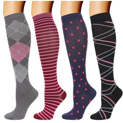 DRESHOW 4 Pares Meias de Compressão para Mulheres e Homens Circulatório Melhor Suporte para Atletismo, Corrida, Ciclismo, Viajar DRESHOW 4 Pares Meias de Compressão para Mulheres e Homens Circulatório Melhor Suporte para Atletismo, Corrida, Ciclismo, Viajar