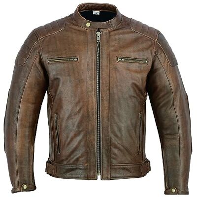 Texpeed Casaco de mota de couro para homem casaco de moto Touring com proteção de armadura autêntica Biker CE (EN 1621-1) design com costuras acolchoadas castanho M Texpeed Casaco de mota de couro para homem casaco de moto Touring com proteção de armadura autêntica Biker CE (EN 1621-1) design com costuras acolchoadas castanho M
