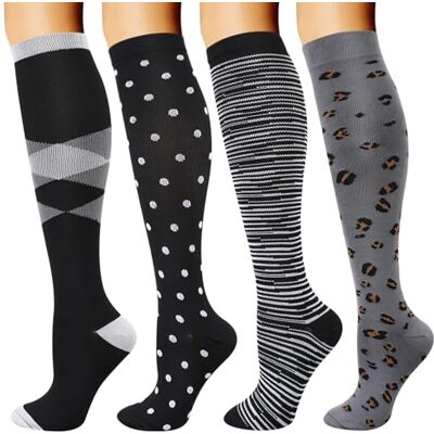DRESHOW 4 Pares de Meias de Compressão para Mulheres e Homens com Melhor Suporte Circulatório para Atletismo, Corrida, Ciclismo, Viajar, S-M DRESHOW 4 Pares de Meias de Compressão para Mulheres e Homens com Melhor Suporte Circulatório para Atletismo, Corrida, Ciclismo, Viajar, S-M