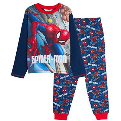 Marvel Pijama de Homem-Aranha, conjunto de pijama de corpo inteiro, t-shirt calças de salão com punhos para crianças multicoloridas, Azul Marinho Marvel Pijama de Homem-Aranha, conjunto de pijama de corpo inteiro, t-shirt calças de salão com punhos para crianças multicoloridas, Azul Marinho