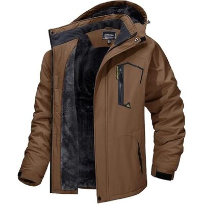 MAGCOMSEN Casaco impermeável para homem Casaco de esqui quente com forro polar à prova de vento com múltiplos bolsos, Café, L MAGCOMSEN Casaco impermeável para homem Casaco de esqui quente com forro polar à prova de vento com múltiplos bolsos, Café, L