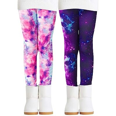 Adorel Leggins térmicos calças forro polar para meninas, conjunto de 2, Galáxia Adorel Leggins térmicos calças forro polar para meninas, conjunto de 2, Galáxia