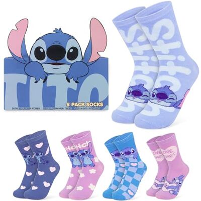 Disney Meias para Mulher, Pack de 5 Meias Divertidas, Stitch, Minnie Mouse, Vilões ou Jack e Sally, Presentes Originais Disney Meias para Mulher, Pack de 5 Meias Divertidas, Stitch, Minnie Mouse, Vilões ou Jack e Sally, Presentes Originais