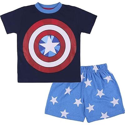 Marvel Avengers T-shirt e calções para criança, pijama de algodão macio, conjunto de 2 peças para criança, design Capitão América, tamanho 3 anos, multicolorido Marvel Avengers T-shirt e calções para criança, pijama de algodão macio, conjunto de 2 peças para criança, design Capitão América, tamanho 3 anos, multicolorido