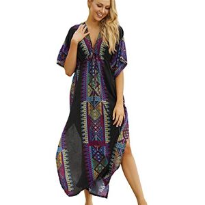 L-Peach Quimono roupa de dormir boémia Kaftan vestido de praia cover up up sarongue para mulher, Impressão preta, Tamanho único L-Peach Quimono roupa de dormir boémia Kaftan vestido de praia cover up up sarongue para mulher, Impressão preta, Tamanho único