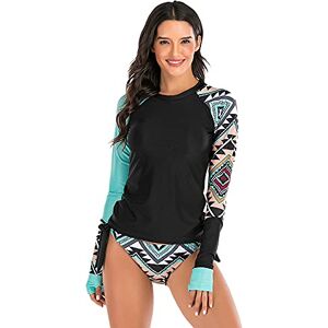 BEACHKINI Fato de banho estampado de manga comprida para mulher fato de banho de duas peças Rash Guard Surfwear, Azul céu, M BEACHKINI Fato de banho estampado de manga comprida para mulher fato de banho de duas peças Rash Guard Surfwear, Azul céu, M