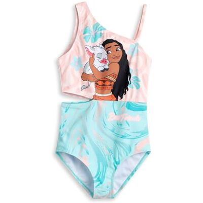 Disney Fato de banho Moana menina rosa e turquesa 1 peça fatos de banho com design de ondas florais de Best Friends roupa de praia assimétrica sem mangas, Multicolorido, 5-6 anos Disney Fato de banho Moana menina rosa e turquesa 1 peça fatos de banho com design de ondas florais de Best Friends roupa de praia assimétrica sem mangas, Multicolorido, 5-6 anos