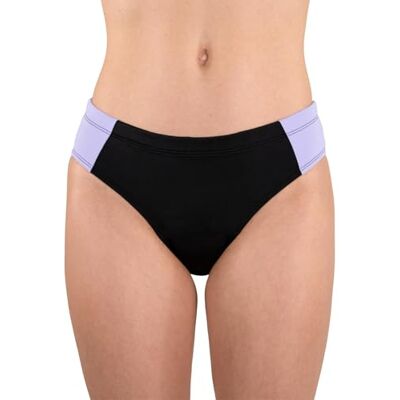 MYLILY Calções de banho modernos, meninas e adolescentes, corte desportivo, piscina, mar, praia, verão e férias, calcinha para mulher, 4 tampões, anti-fugas, Oeko-Tex, vegana, preto/lilás, 170 (XXS) MYLILY Calções de banho modernos, meninas e adolescentes, corte desportivo, piscina, mar, praia, verão e férias, calcinha para mulher, 4 tampões, anti-fugas, Oeko-Tex, vegana, preto/lilás, 170 (XXS)