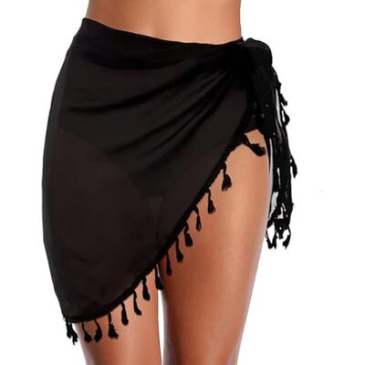 AOWVUTS Pareos de praia mulher fato de banho de praia para biquíni fato de banho de chiffon Sarong Coverups semi transparente páreo cachecol vestido de banho sexy wrap saia curta com franjas para a AOWVUTS Pareos de praia mulher fato de banho de praia para biquíni fato de banho de chiffon Sarong Coverups semi transparente páreo cachecol vestido de banho sexy wrap saia curta com franjas para a