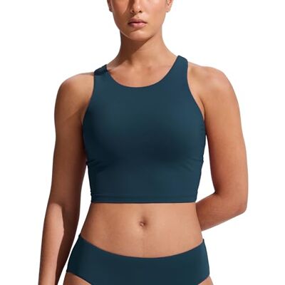 CRZ YOGA Top de biquíni com costas cruzadas para mulher top de fato de banho acolchoado de secagem rápida, Azul e rosa: CRZ YOGA Top de biquíni com costas cruzadas para mulher top de fato de banho acolchoado de secagem rápida, Azul e rosa: