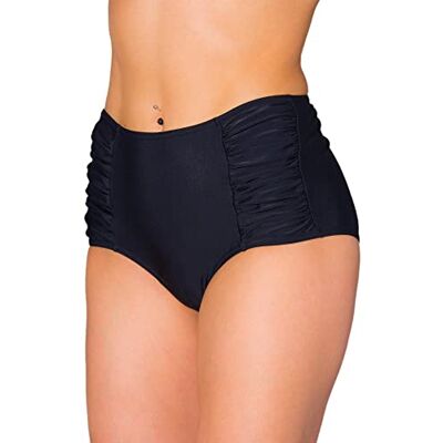 Aquarti Calcinhas de biquíni para mulher, corte alto com franzidos, cuecas de mulher clássica de banho, preto, 48 Aquarti Calcinhas de biquíni para mulher, corte alto com franzidos, cuecas de mulher clássica de banho, preto, 48