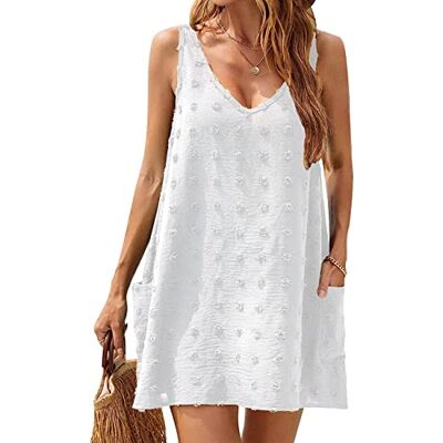 RPAEOY Vestido de praia para mulher sem mangas decote em V com bolsos soltos roupa de banho praia fato de banho vestido de biquíni camisolas e páreo sexy beach biquíni cover up RPAEOY Vestido de praia para mulher sem mangas decote em V com bolsos soltos roupa de banho praia fato de banho vestido de biquíni camisolas e páreo sexy beach biquíni cover up
