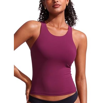 CRZ YOGA Racerback Tanquíni tops para mulher de gola alta modesto fatos de banho apenas sem cuecas, Vermelho CRZ YOGA Racerback Tanquíni tops para mulher de gola alta modesto fatos de banho apenas sem cuecas, Vermelho