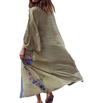 L-Peach Roupa de dormir caftã para mulher quimono biquíni cover ups vestido de praia pareos roupões, Verde escuro, Tamanho único L-Peach Roupa de dormir caftã para mulher quimono biquíni cover ups vestido de praia pareos roupões, Verde escuro, Tamanho único