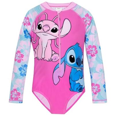 Disney Lilo Y Stitch Fato de banho piscina para menina, manga comprida fato de banho menina Stitch fatos de banho uma peça para meninas, ROSA Disney Lilo Y Stitch Fato de banho piscina para menina, manga comprida fato de banho menina Stitch fatos de banho uma peça para meninas, ROSA