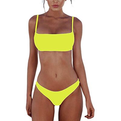 meioro Conjuntos de biquíni para mulher push up biquíni fato de banho de tanga de cintura baixa fatos de banho adequado viagens praia a natação, Amarelo, XL meioro Conjuntos de biquíni para mulher push up biquíni fato de banho de tanga de cintura baixa fatos de banho adequado viagens praia a natação, Amarelo, XL