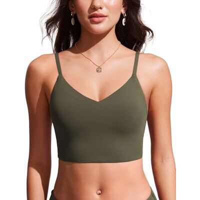 CRZ YOGA Biquíni para mulher com fato de banho atlético com tira fina ajustável, Verde escuro CRZ YOGA Biquíni para mulher com fato de banho atlético com tira fina ajustável, Verde escuro