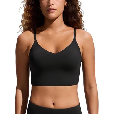 CRZ YOGA Biquíni para mulher com fato de banho atlético com tira fina ajustável, Preto CRZ YOGA Biquíni para mulher com fato de banho atlético com tira fina ajustável, Preto