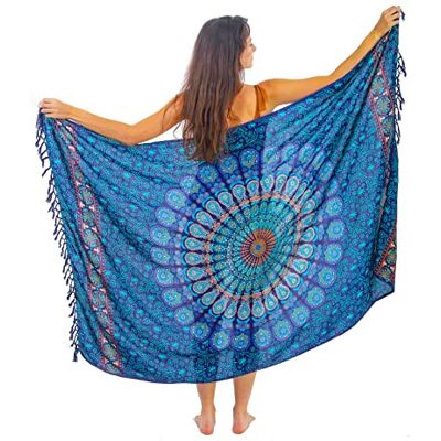 ART Pareo de praia para mulher boho biquíni cover up capa envolvente saia sarongue xaile vestido piscina férias de fato de banho tapeçaria boémia pendurar na parede 180 x 115 cm, azul ART Pareo de praia para mulher boho biquíni cover up capa envolvente saia sarongue xaile vestido piscina férias de fato de banho tapeçaria boémia pendurar na parede 180 x 115 cm, azul