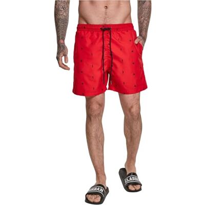 Urban Classics Camo Swim Shorts homem fato de banho camuflagem escuro, Leaf/Firered / Marinha, L Urban Classics Camo Swim Shorts homem fato de banho camuflagem escuro, Leaf/Firered / Marinha, L