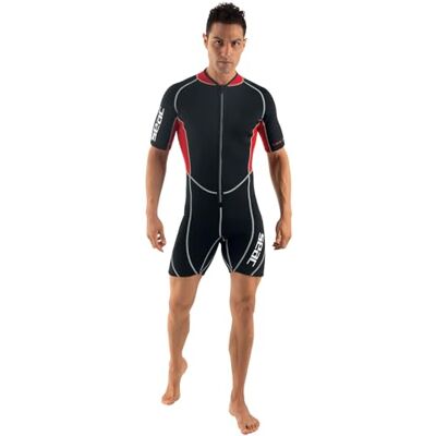 SEAC Ciao Man Fato curto para homem, neoprene de 2,5 mm para snorkel, mergulho e outras atividades aquáticas, XXL, preto/vermelho SEAC Ciao Man Fato curto para homem, neoprene de 2,5 mm para snorkel, mergulho e outras atividades aquáticas, XXL, preto/vermelho