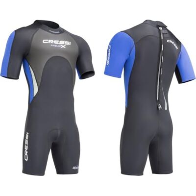 CRESSI Med X Man Shorty Wetsuit 2,5 mm preto/azul M/3, fato monopeça sem capuz de manga e calções em neoprene biforrado de 2,5 mm para homem, preto/azul/prateado, M/3 CRESSI Med X Man Shorty Wetsuit 2,5 mm preto/azul M/3, fato monopeça sem capuz de manga e calções em neoprene biforrado de 2,5 mm para homem, preto/azul/prateado, M/3
