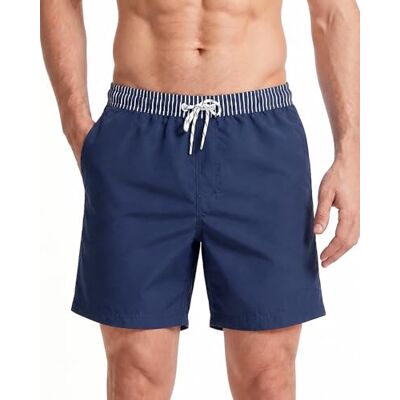 maamgic Calções de banho para homem calções de praia fato de banho de secagem rápida para férias design às riscas, cinto às riscas azul marinho M maamgic Calções de banho para homem calções de praia fato de banho de secagem rápida para férias design às riscas, cinto às riscas azul marinho M