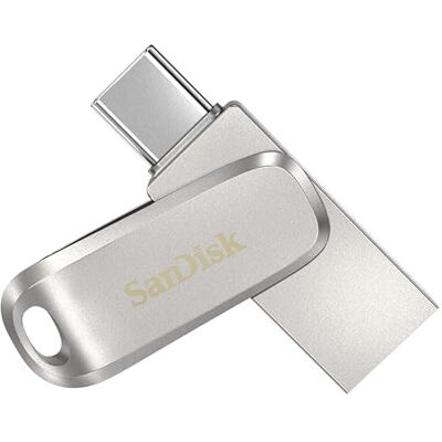 SanDisk Ultra Dual Drive Luxe Memória Flash de 1 TB (com conectores USB Type-C e Type-A reversíveis, para telemóveis, tablets, Macs e computadores até 400 MB/s, segurança automática, metal) prateado SanDisk Ultra Dual Drive Luxe Memória Flash de 1 TB (com conectores USB Type-C e Type-A reversíveis, para telemóveis, tablets, Macs e computadores até 400 MB/s, segurança automática, metal) prateado