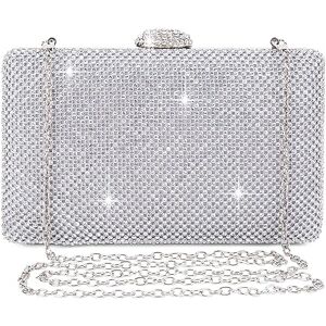 BAIGIO Clutch de mulher com diamantes em prata e ouro para festa de casamento, mala de noite brilhante com pedraria para mulheres BAIGIO Clutch de mulher com diamantes em prata e ouro para festa de casamento, mala de noite brilhante com pedraria para mulheres