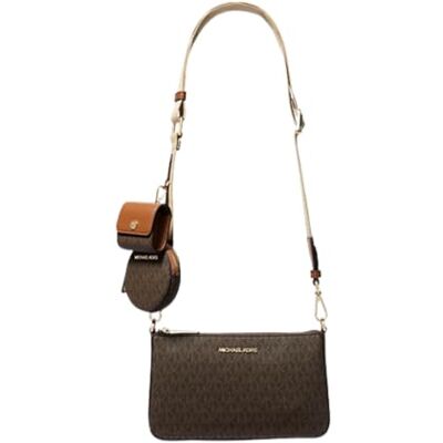 Michael Kors Jet Set Bolsa transversal com logotipo e estojo (marrom), Marrom, tamanho único Michael Kors Jet Set Bolsa transversal com logotipo e estojo (marrom), Marrom, tamanho único