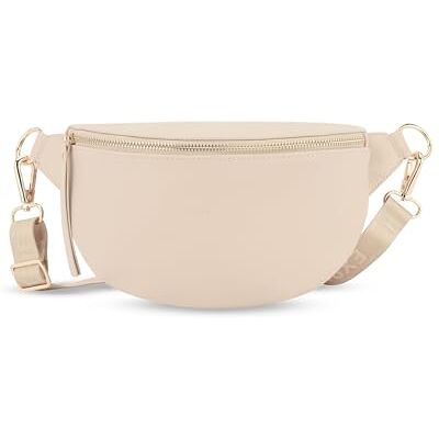 Expatrié Bolsa de cintura mulher Alice Small bolsa canguru de couro vegan para festivais, viagens e todos os dias bolsa de cintura elegante repelente de água, Bege, Tamanho único Expatrié Bolsa de cintura mulher Alice Small bolsa canguru de couro vegan para festivais, viagens e todos os dias bolsa de cintura elegante repelente de água, Bege, Tamanho único