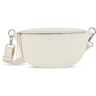Expatrié Bolsa de cintura mulher Alice Medium bolsa canguru de couro vegan para festivais, viagens e todos os dias bolsa de cintura elegante repelente de água, Creme, Tamanho único Expatrié Bolsa de cintura mulher Alice Medium bolsa canguru de couro vegan para festivais, viagens e todos os dias bolsa de cintura elegante repelente de água, Creme, Tamanho único