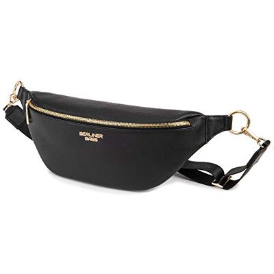 Berliner Bags Mona XL Bolsa de cintura e mala de tiracolo de pele autêntica unissexo, com fecho de correr YKK, alça ajustável e design compacto para viagens e uso diário, preto Berliner Bags Mona XL Bolsa de cintura e mala de tiracolo de pele autêntica unissexo, com fecho de correr YKK, alça ajustável e design compacto para viagens e uso diário, preto