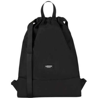 LARKSON Mala de desporto para homem e mulher Nº 7 bolsa infantil com cordão mochila pequena de tecido para ginásio material reciclado, Preto, Tamanho único LARKSON Mala de desporto para homem e mulher Nº 7 bolsa infantil com cordão mochila pequena de tecido para ginásio material reciclado, Preto, Tamanho único
