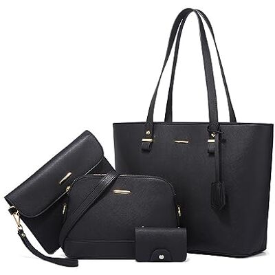NICOLE & DORIS Mala Shopper mulher mala de tiracolo grande elegante couro PU mala de mão com porta-moedas conjunto 3 peças mala de ombro para viagens compras trabalho, Preto, L NICOLE & DORIS Mala Shopper mulher mala de tiracolo grande elegante couro PU mala de mão com porta-moedas conjunto 3 peças mala de ombro para viagens compras trabalho, Preto, L