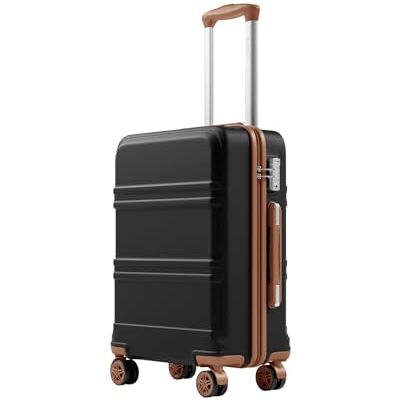 Kono Mala de cabine ABS+PC, rodas silenciosas 360° e cabo telescópico bagagem de mão, Preto com castanho Kono Mala de cabine ABS+PC, rodas silenciosas 360° e cabo telescópico bagagem de mão, Preto com castanho